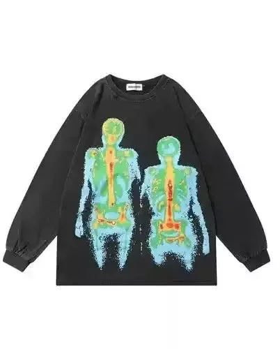Individualized Shirts Short Sleeve T Shirts Individualized Shirts × Japanese Brand Harajuku Skeleton Long Sleeve T Shirt Black Vintage