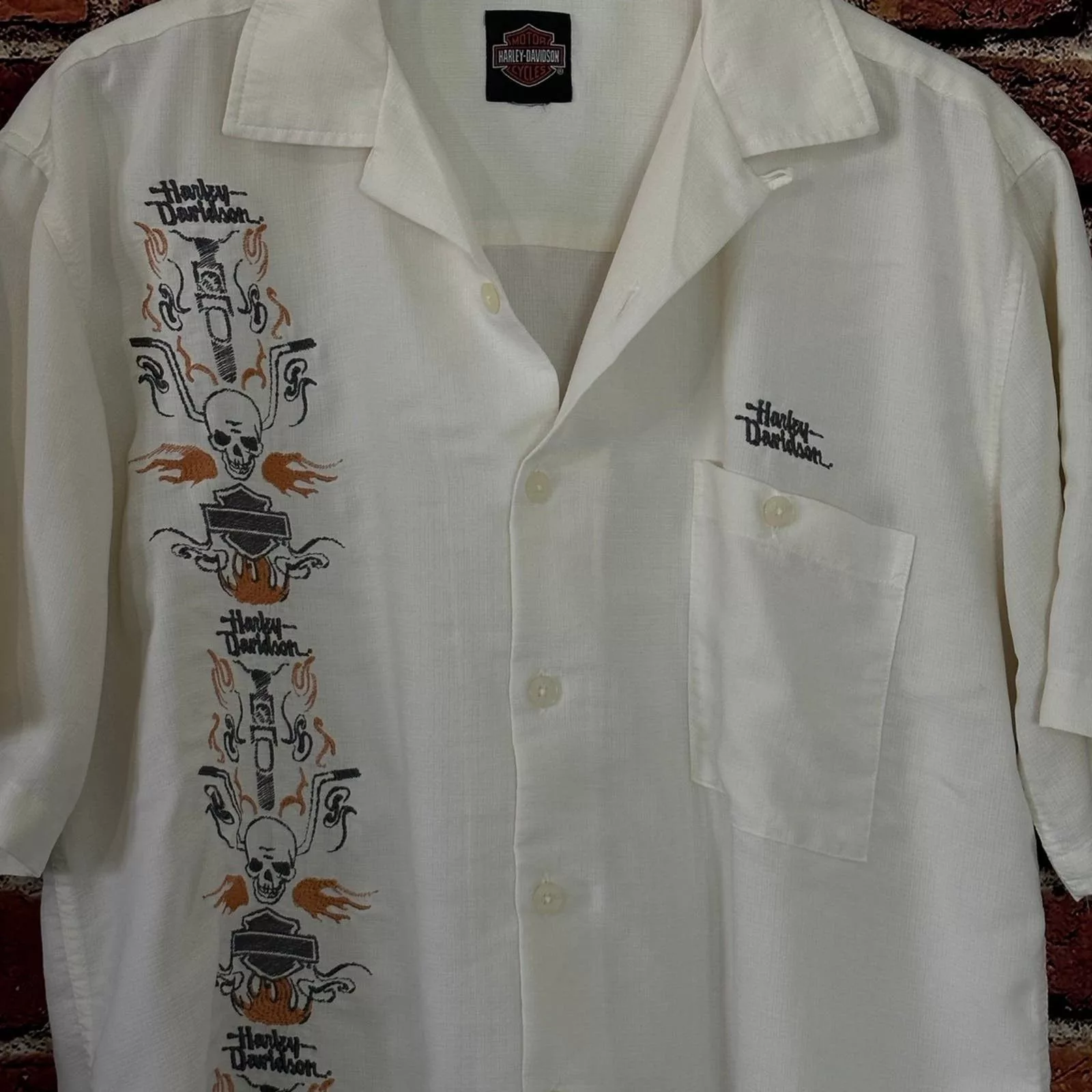 Harley Davidson Shirts Button Ups Harley Davidson short sleeve button down shirt Beige