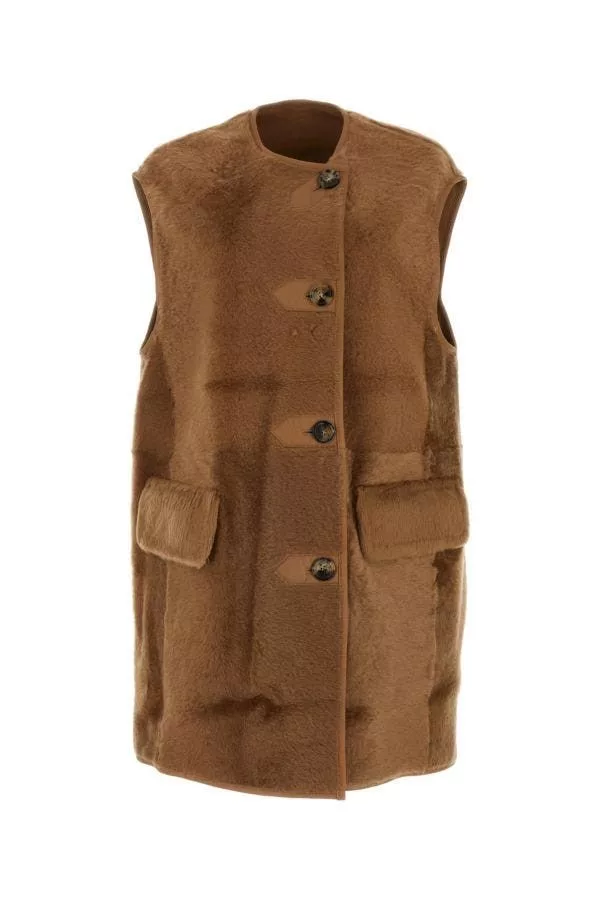 Max Mara Coats Max Mara Biscuit Shearling Effige Sleeveless Coat Multi