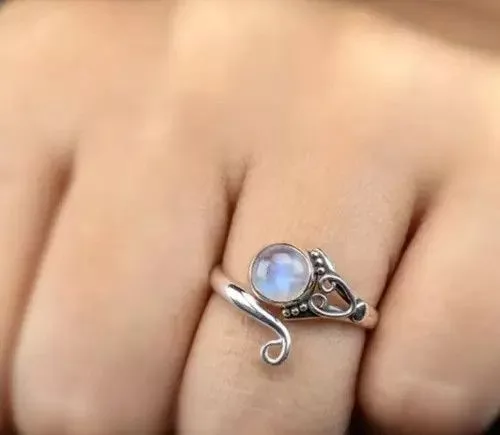 Jewelry Earrings Jewelry Boho Moonstone Alloy Open Ring Silver Streetwear