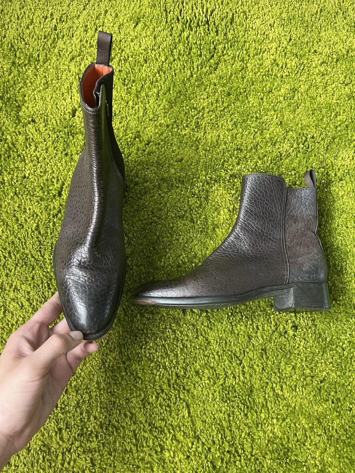 Genuine Leather Boots Genuine Leather × Santoni Santoni real leather side zip boots Brown Luxury