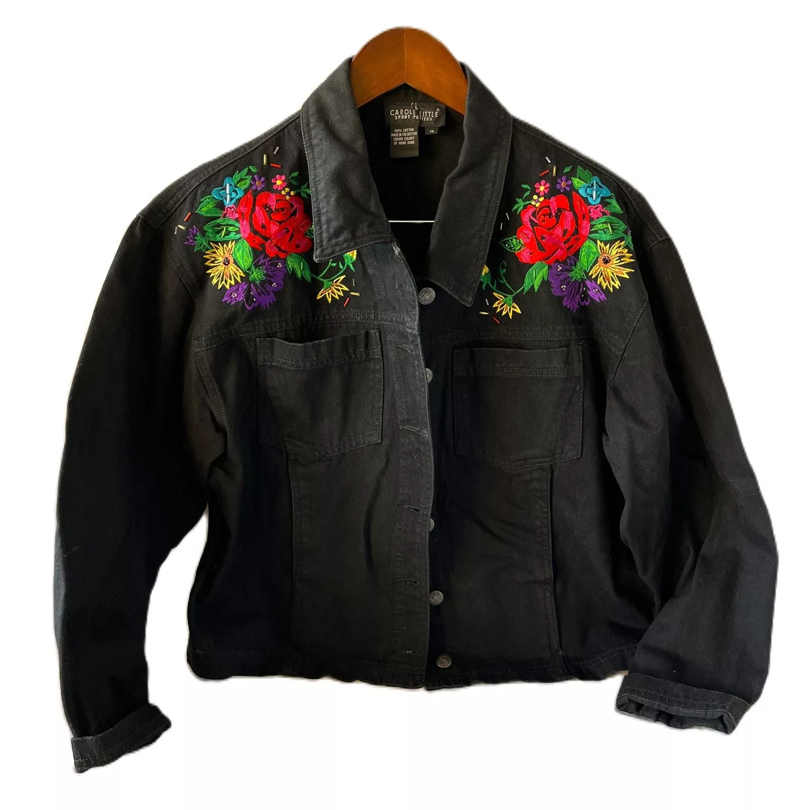 Other Denim Jackets Other Vintage Carole Little Embroidered Black Denim Jean Jacket