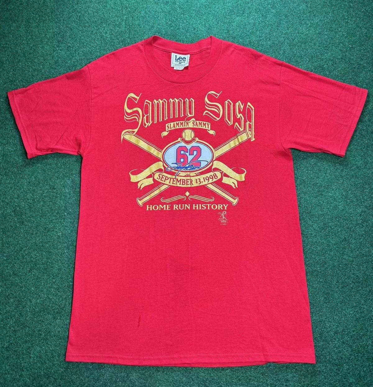 Lee Short Sleeve T Shirts Lee × Vintage Vintage 90s Slammin Sammy Sosa Home Run Record 1998 T Shirt Red