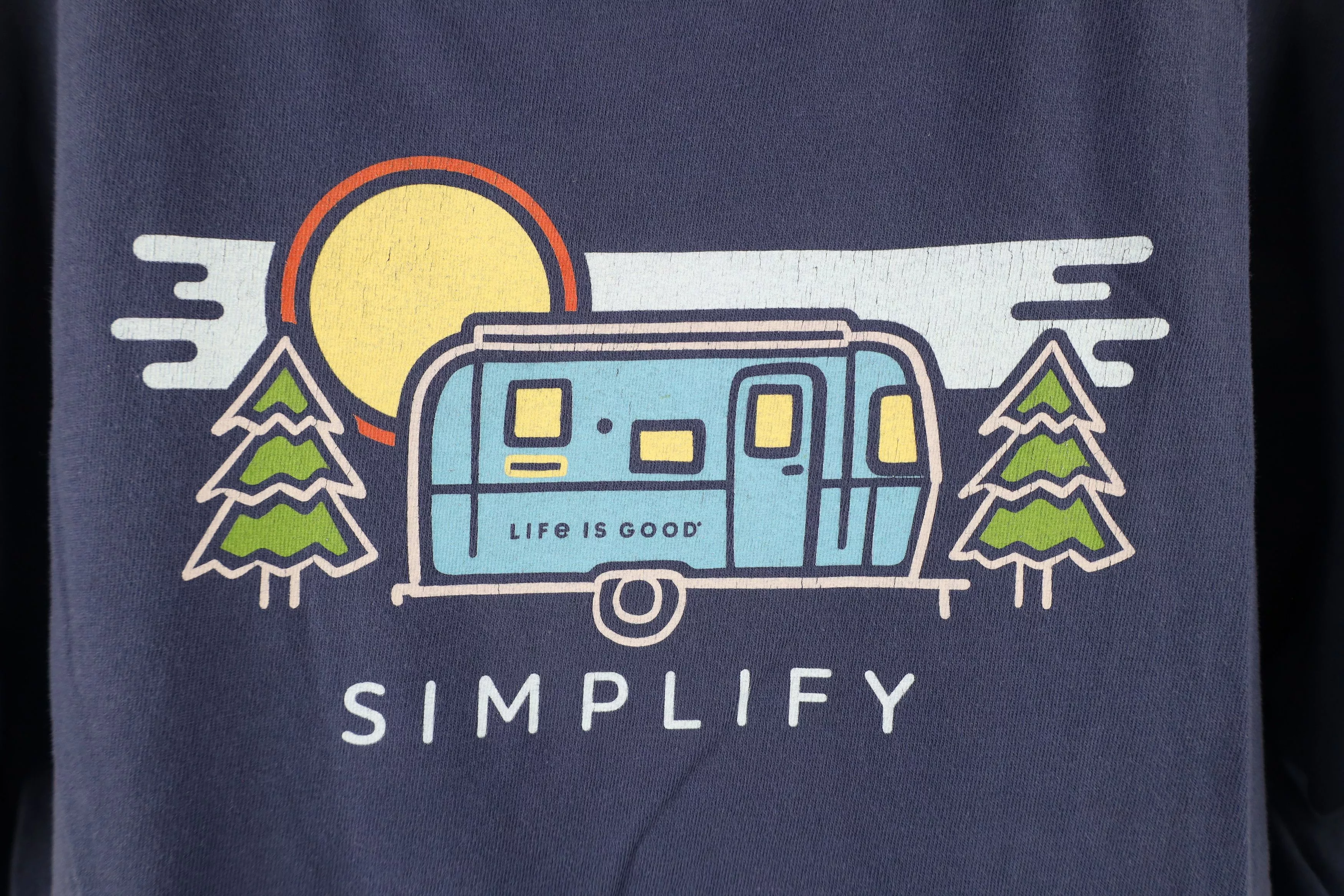 Life is Good Short Sleeve T Shirts Life is Good × Vintage Life Is Good Tee Spell Out Simplify Camping T-Shirt Blue