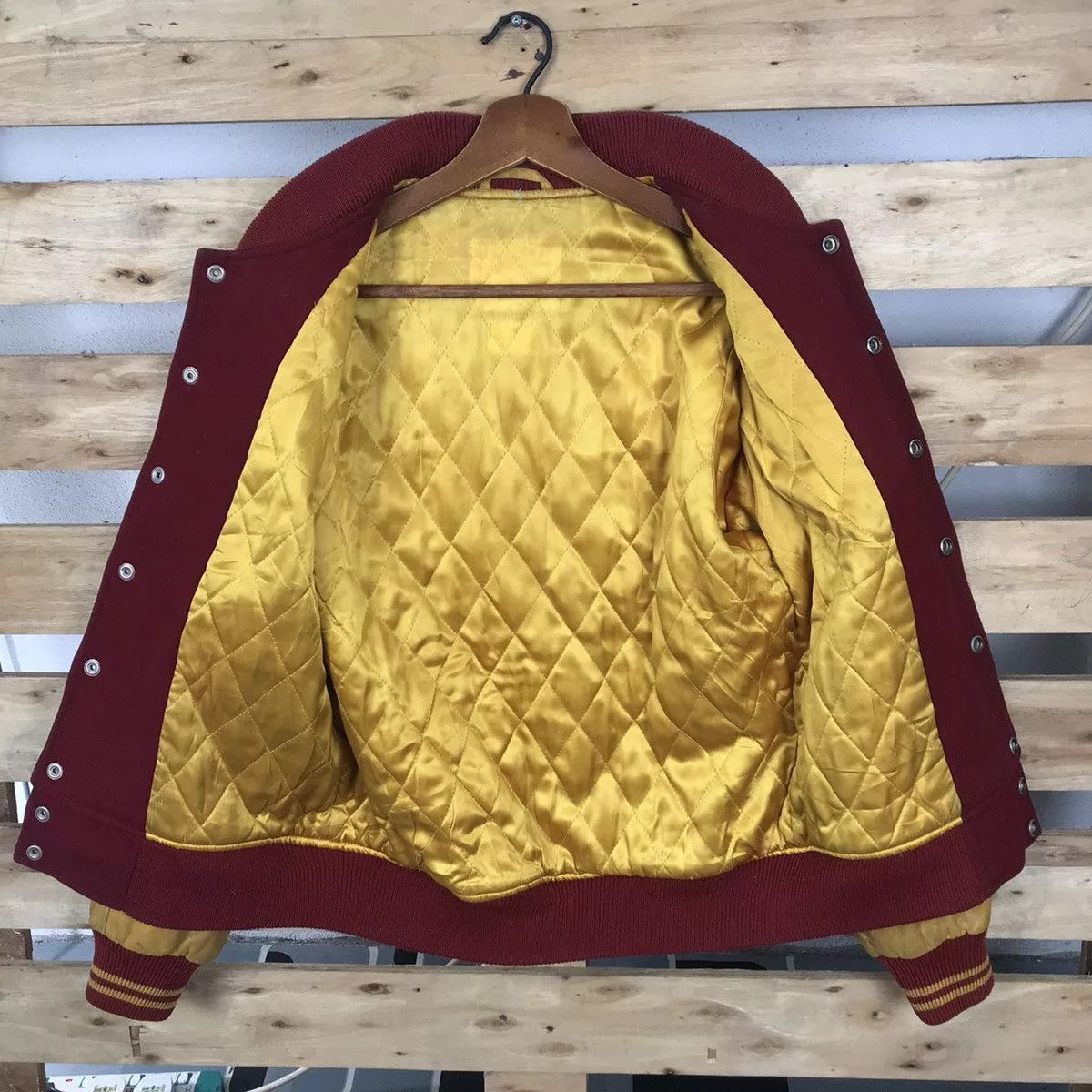 Macbeth Leather Jackets Macbeth × Vintage Vintage Macbeth MB Leather Varsity Jacket Big Logo Multi