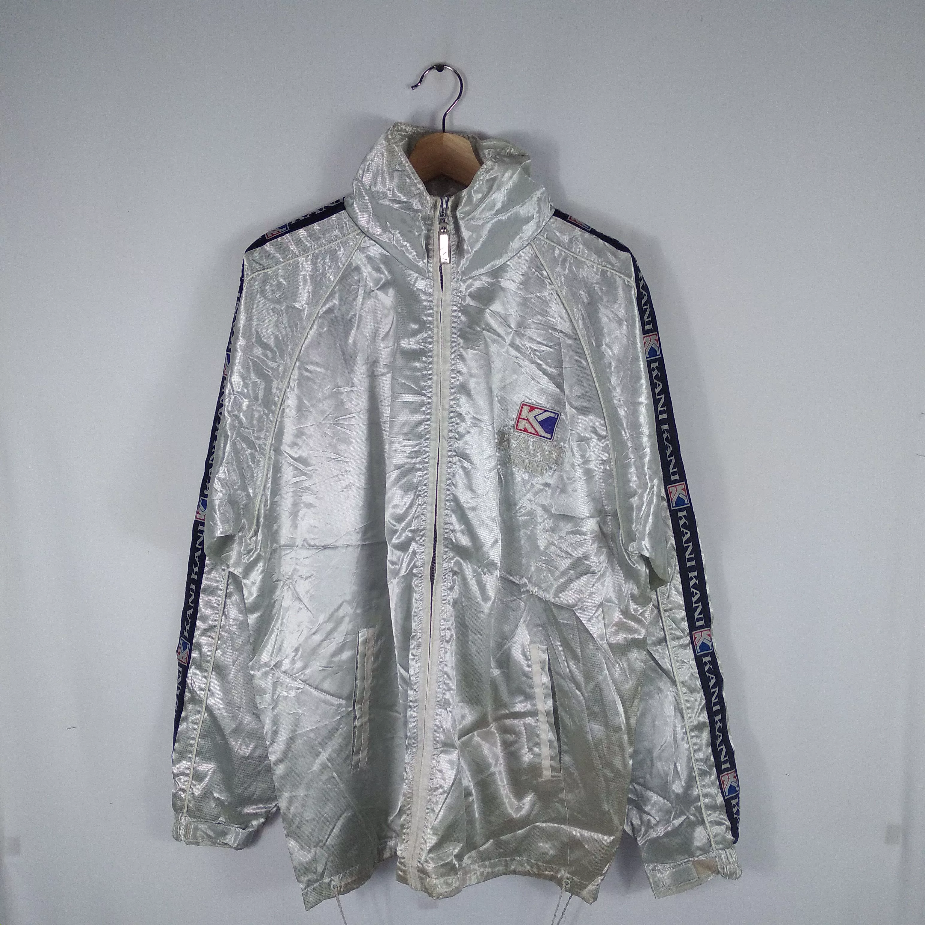 Karl Kani Light Jackets Karl Kani × Vintage Vintage Kani Kani Nice Design Side Tapped Windbreaker Silver Sportswear