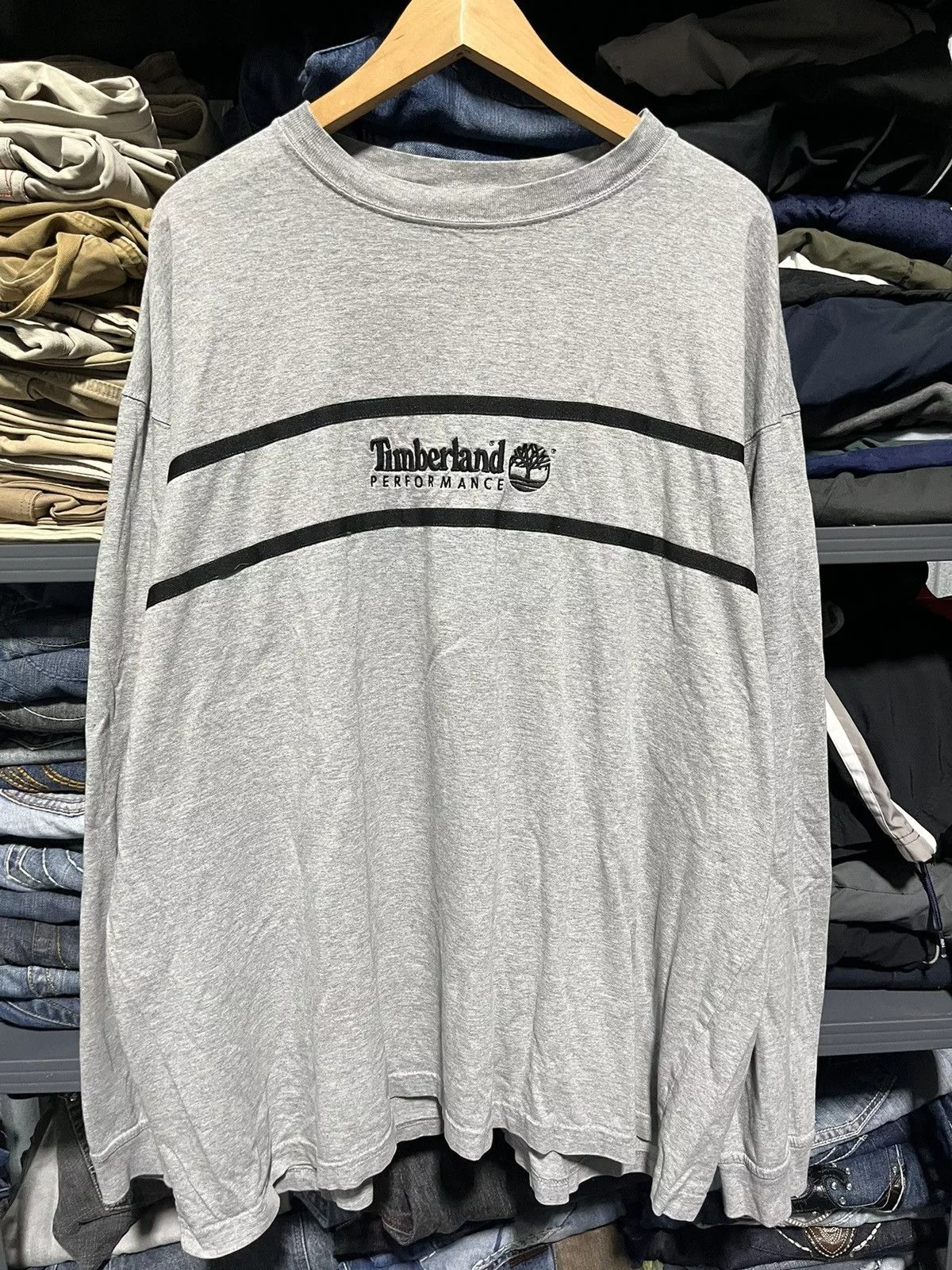 Timberland Short Sleeve T Shirts Timberland × Vintage Crazy Vintage Y2K Timberland Essential Logo Longsleeve Tee Gray Streetwear