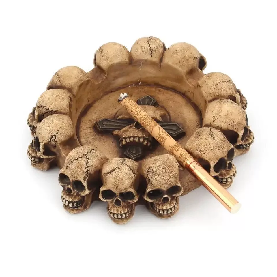 Vintage Miscellaneous Vintage Creative Round Skull Ashtray Brown