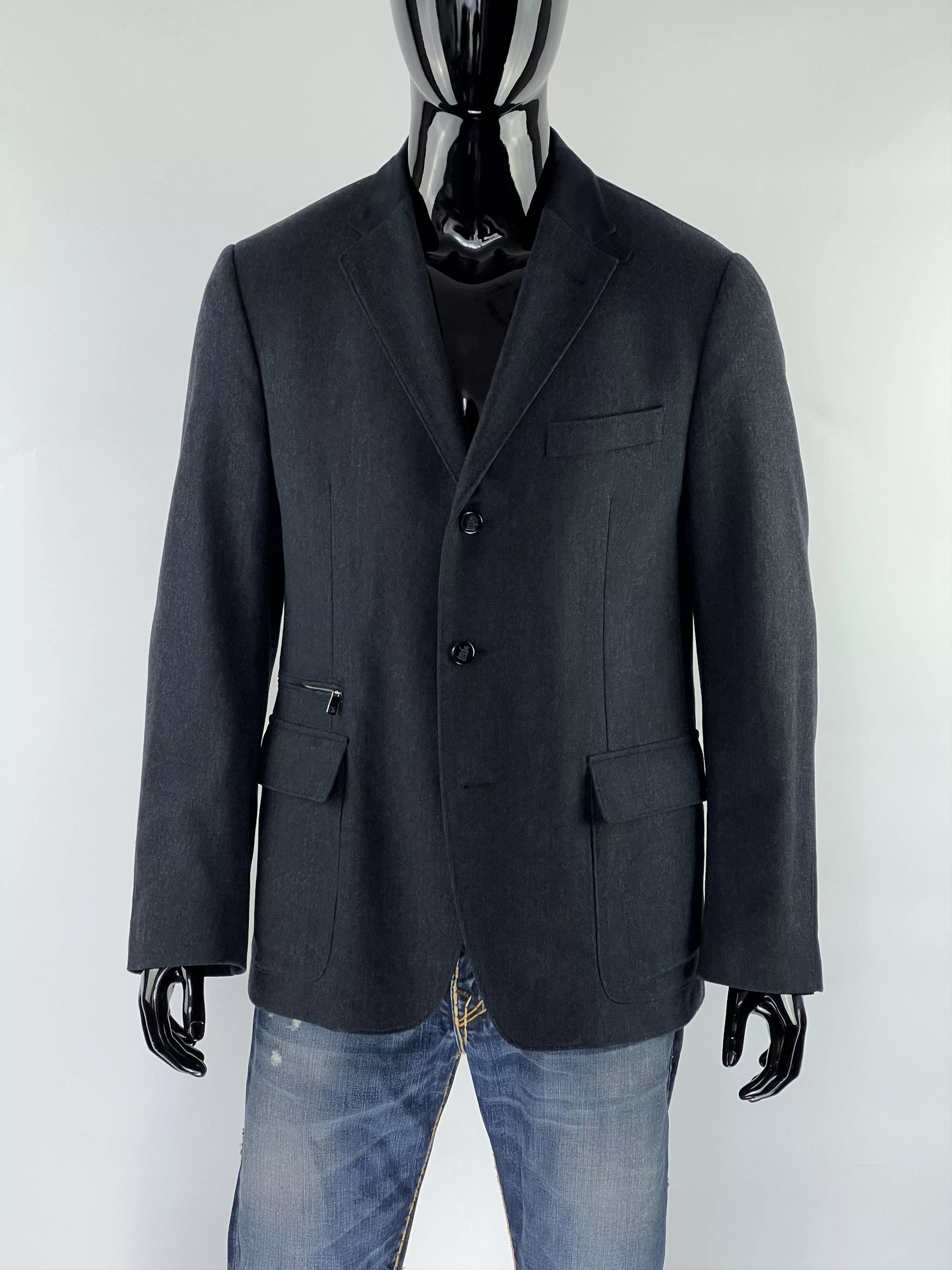 Corneliani Blazers Corneliani ID Herringbone Wool Cashmere Blazer 54R Multi Vintage