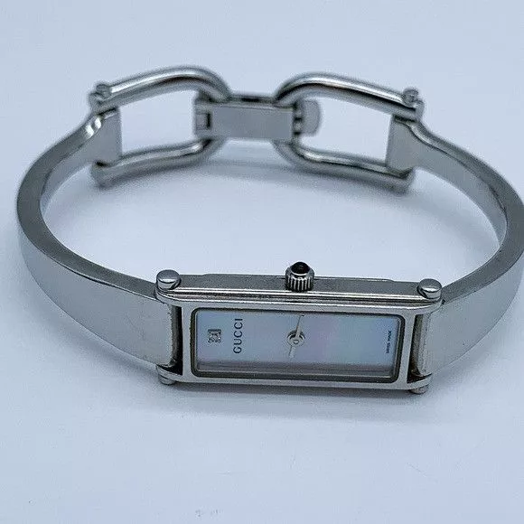 Gucci Watches Gucci 1500L Rectangular Stainless Steel Quartz Bangle Watch Silver