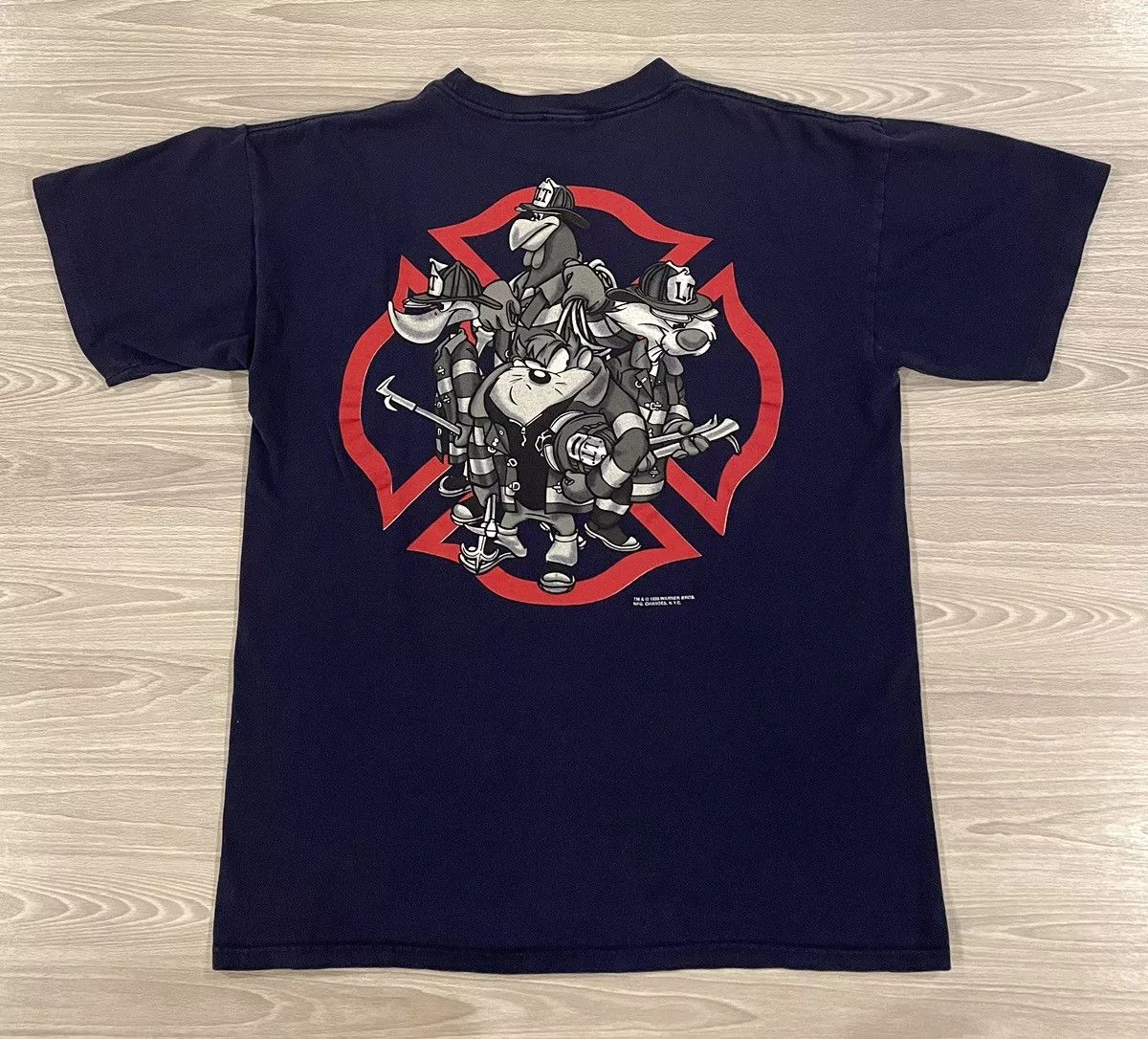Changes Short Sleeve T Shirts Changes × Vintage Vintage 1996 Looney Tunes Fire Fighters Men’s Size Large Blue