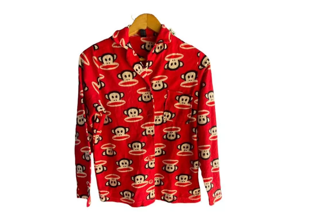 Japanese Brand Button Ups Japanese Brand Paul Prank Button Ups Fleece Overprint Red Vintage