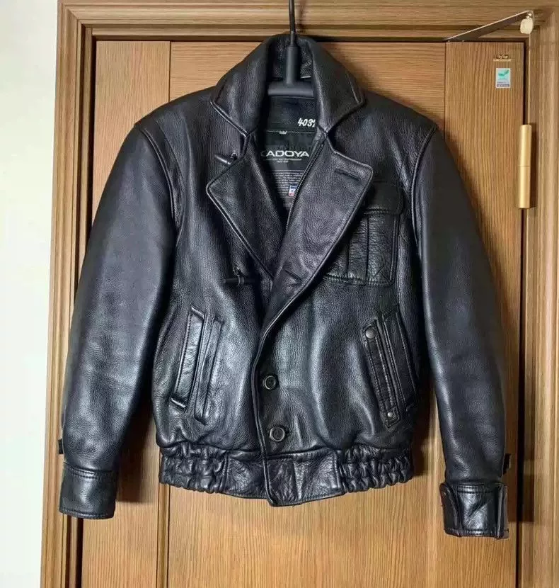 Kadoya Leather Jackets KADOYAJapanese origin heavy wild cowhide retro motorcycle leather jacket Black