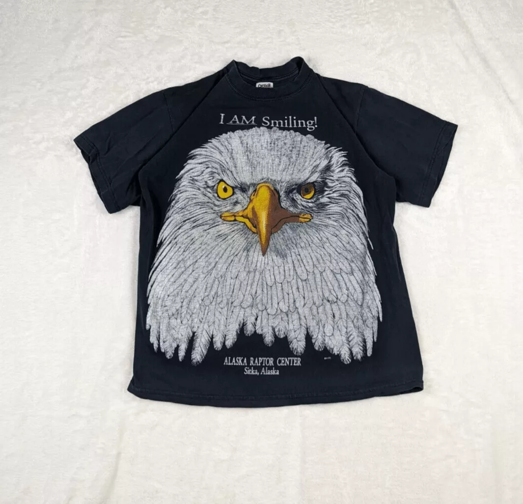 Anvil Short Sleeve T Shirts Anvil Vintage Alaska Raptor Center Bald Eagle T Shirt Black