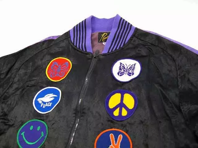 Needles Light Jackets Needles Jacket Satin Sukajan Patchwork Black