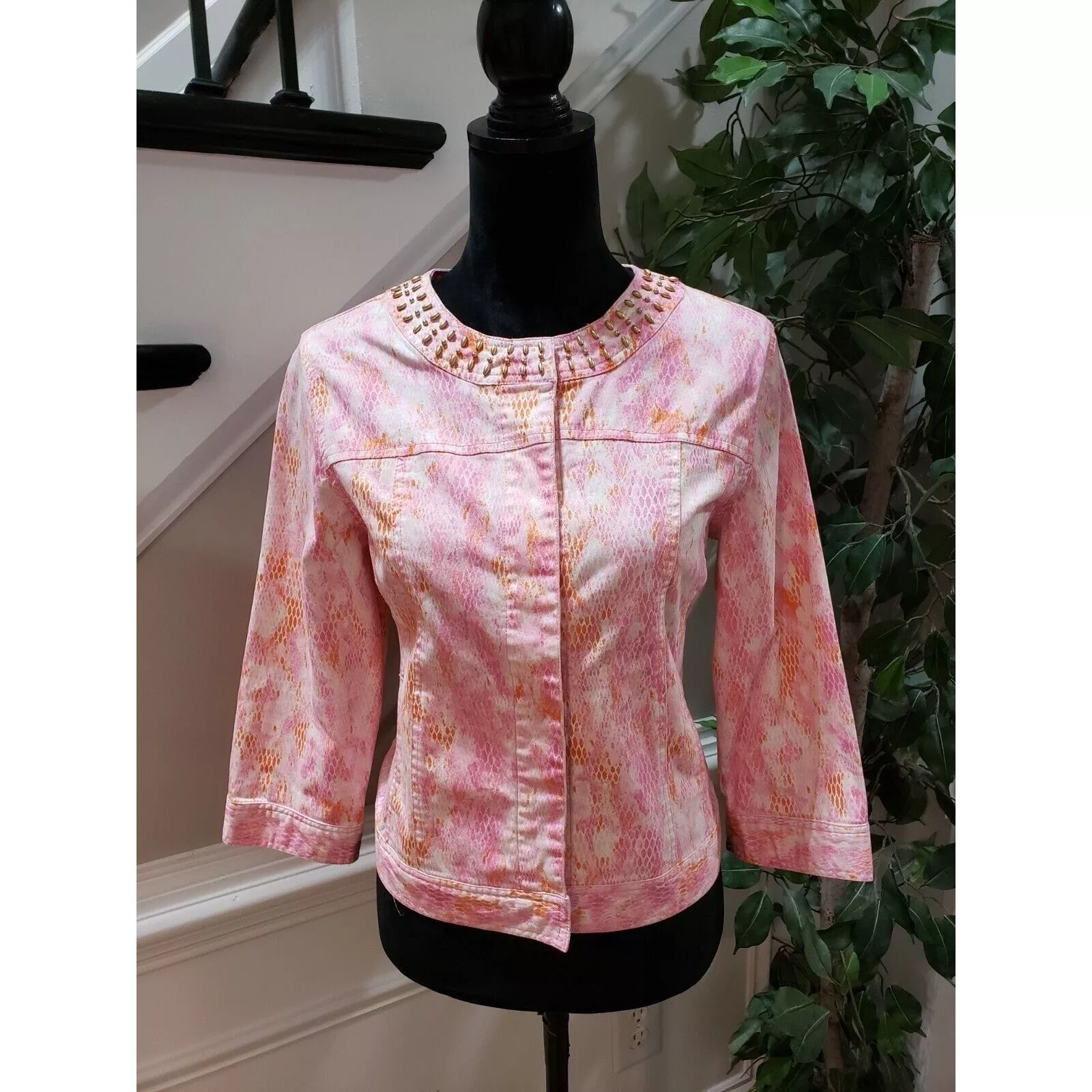 Other Jackets Other Lara Lane Snake Cotton Long Sleeve Snap Front Jacket Size 8 Pink
