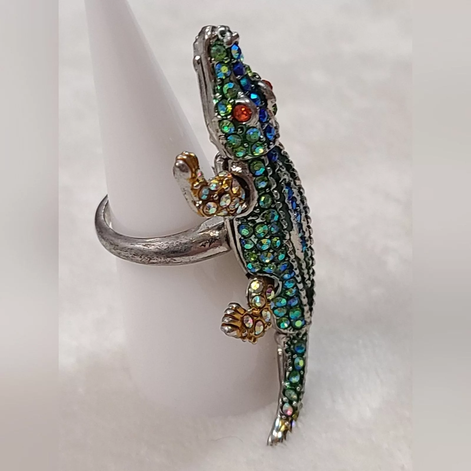 Vintage Rings Vintage Silver Tone Rhinestone Pave Alligator Ring Multi