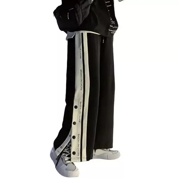 Jean Sweatpants Loose Side Split Buttons Black Avant-Garde
