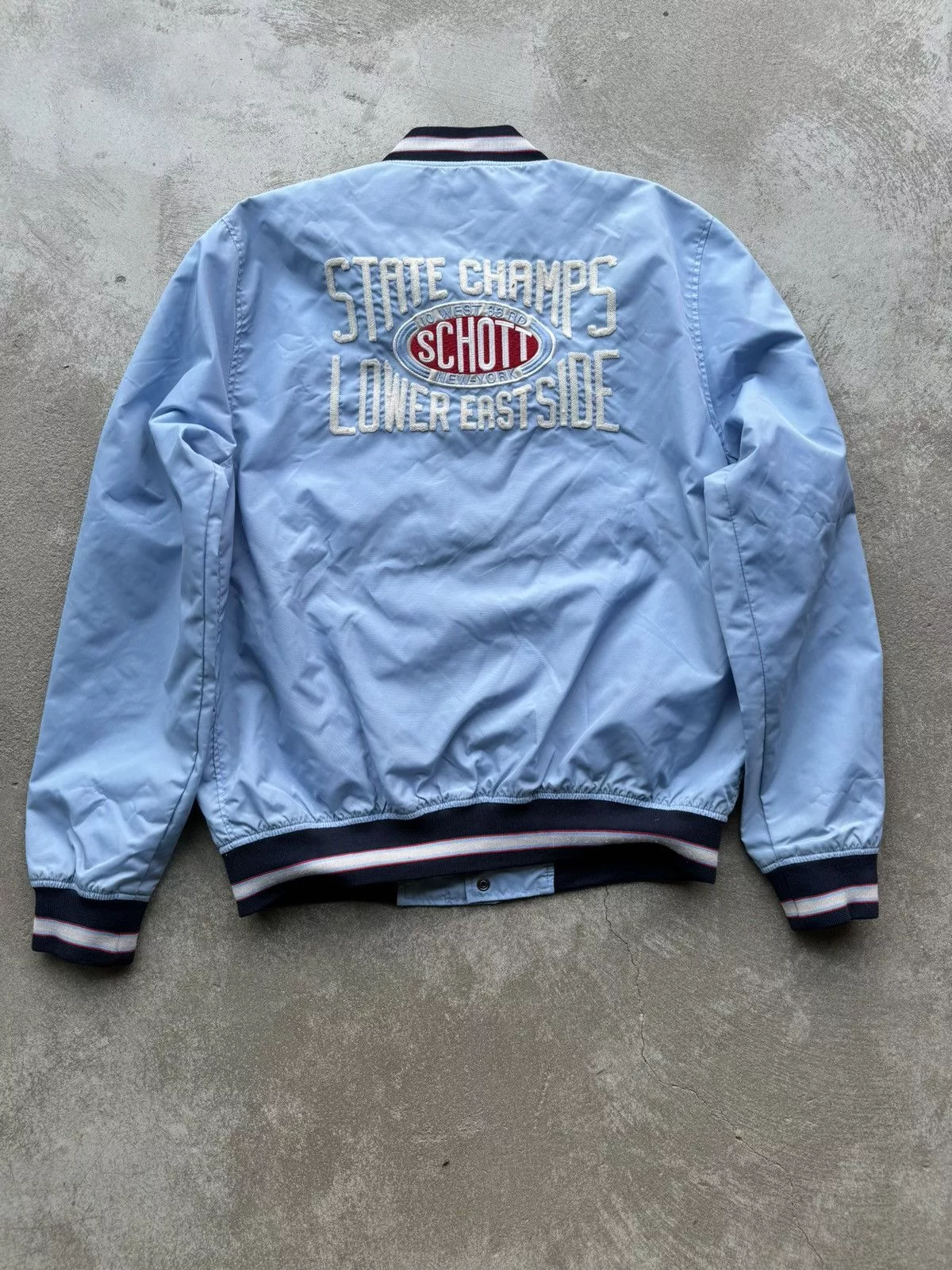 Schott Light Jackets Schott × Vintage Schott NYC Varsity Nylon Bomber Light Jacket Blue Streetwear