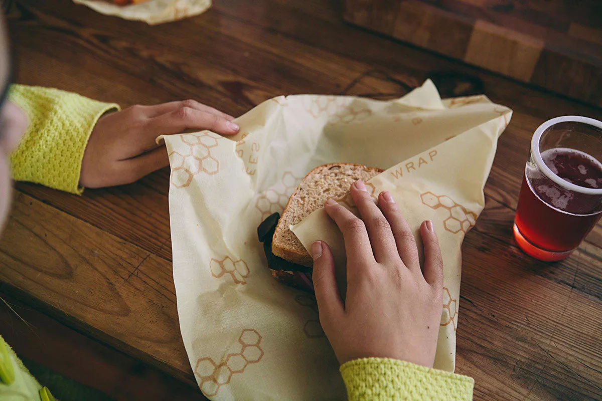 Sandwich Wrap w/Wooden Bee Button & Hemp Twine