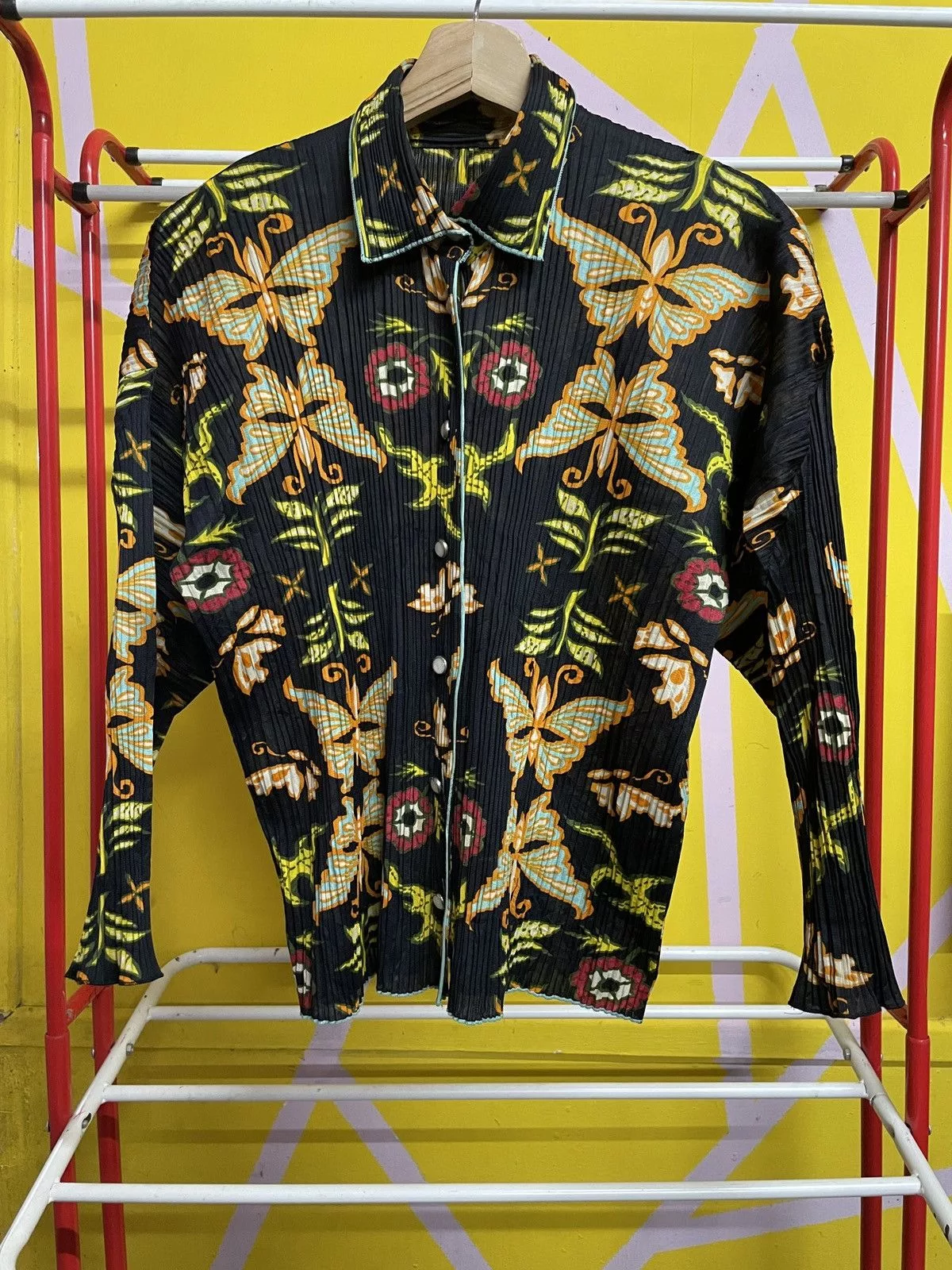 Issey Miyake Button Ups Issey Miyake × Japanese Brand × Pleats Please Issey Miyake Pleats Please Issey Miyake Butterfly Top Multi