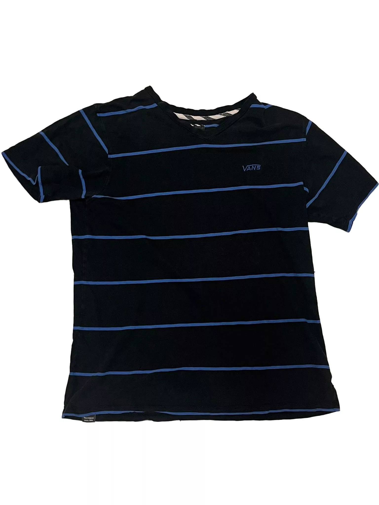 Vans Short Sleeve T Shirts VINTAGE “VANS OFF THE WALL”NAVY BLUE STRIPED V NECK