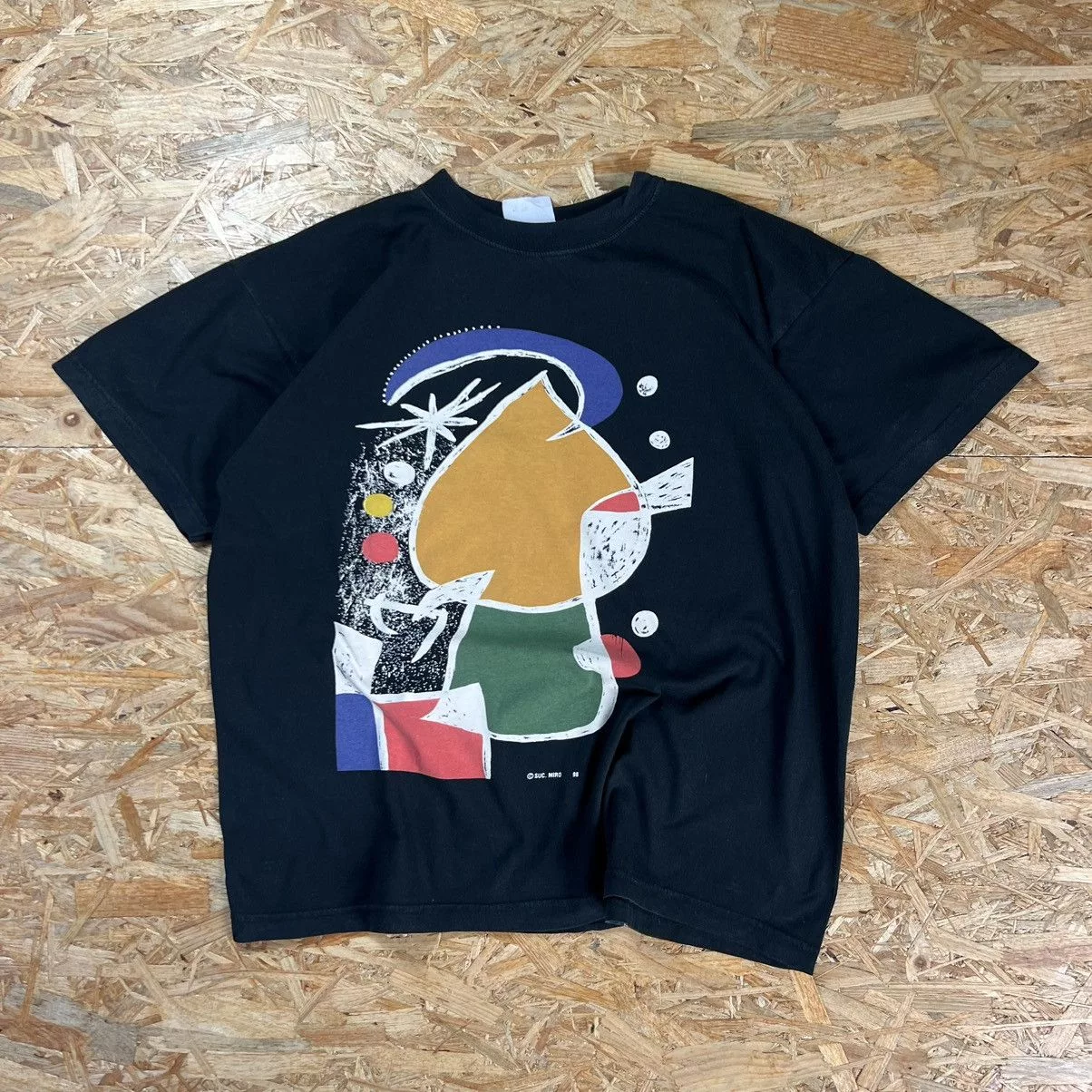 Vintage Short Sleeve T Shirts SUC MIRO 1998 GRAPHIC T-SHIRT VINTAGE 90S ART Black