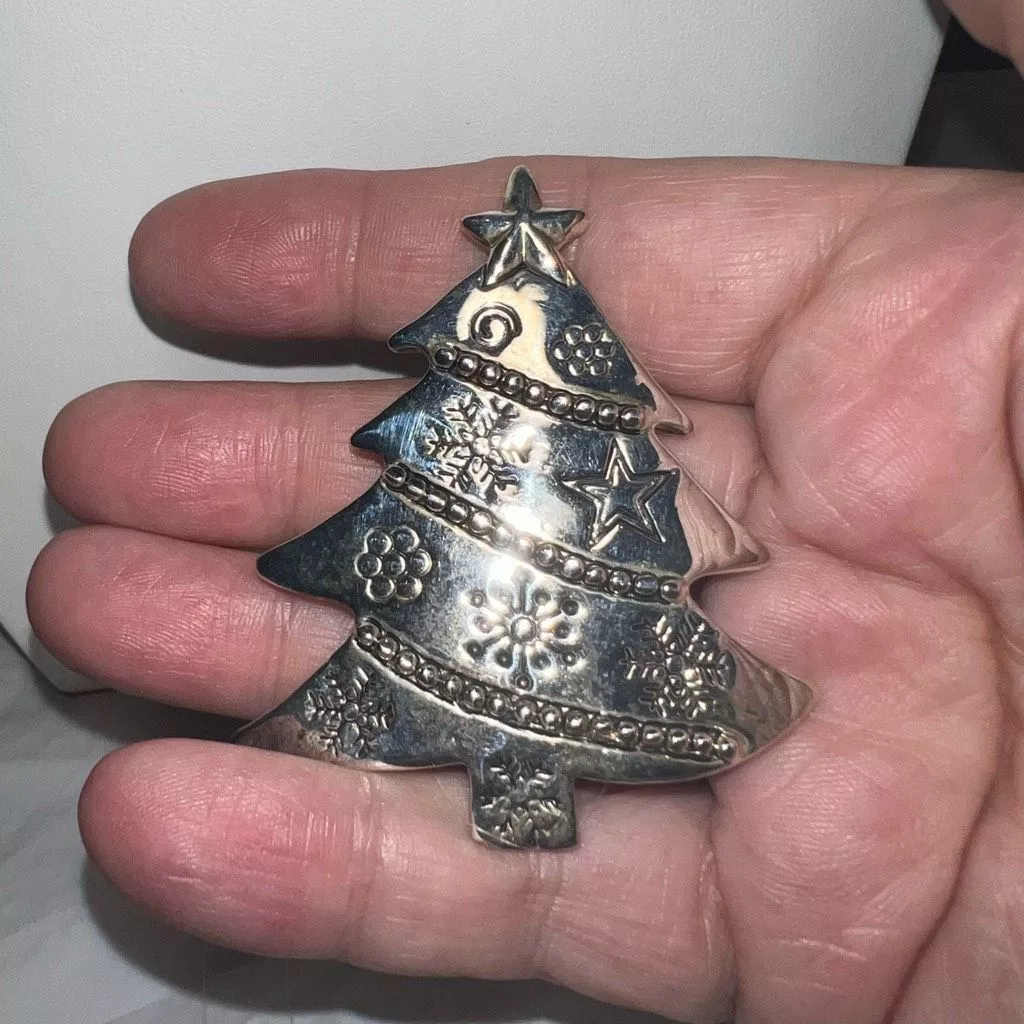Vintage Brooches Vintage Signed MJ Silver Tone Christmas Tree Pendant/Brooch