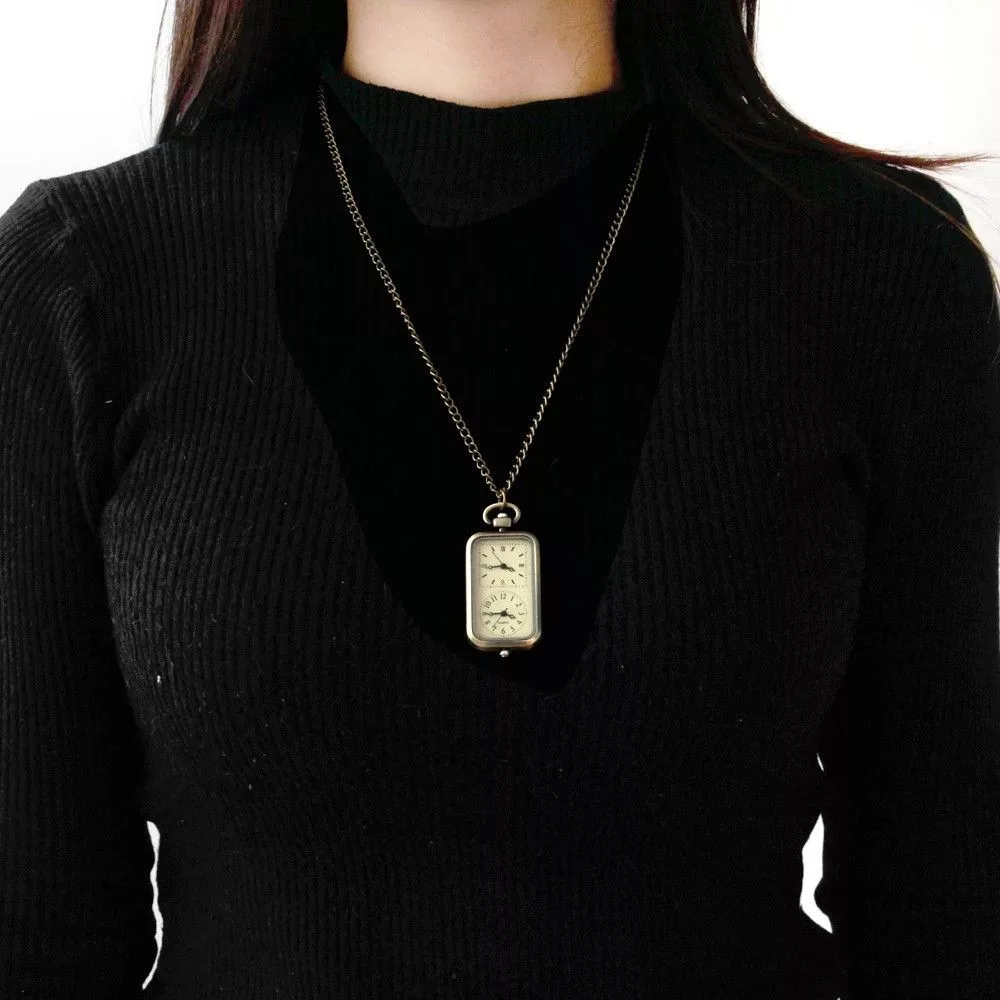 Other Miscellaneous Other Rectangular Design Pocket Watch Pendant Chain Silver