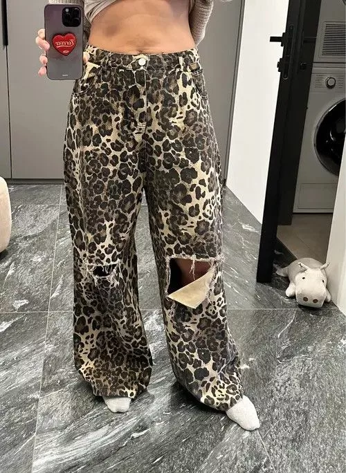 Jean Jeans Leopard Ripped Wide Leg Jeans Multi Avant-Garde