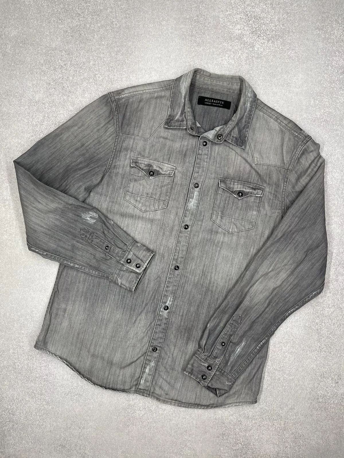 Allsaints Shirts Button Ups Allsaints × Vintage Mens AllSaints Ikemat Grey Denim Shirt Size L Gray Streetwear