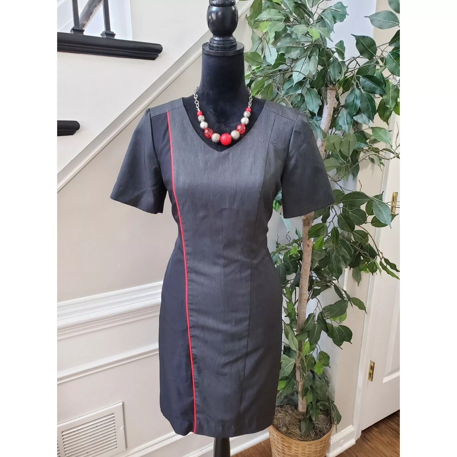 Other Midi Dresses Other Regeneration 100% Polyester Short Sleeve Knee Length Dress 6 Gray