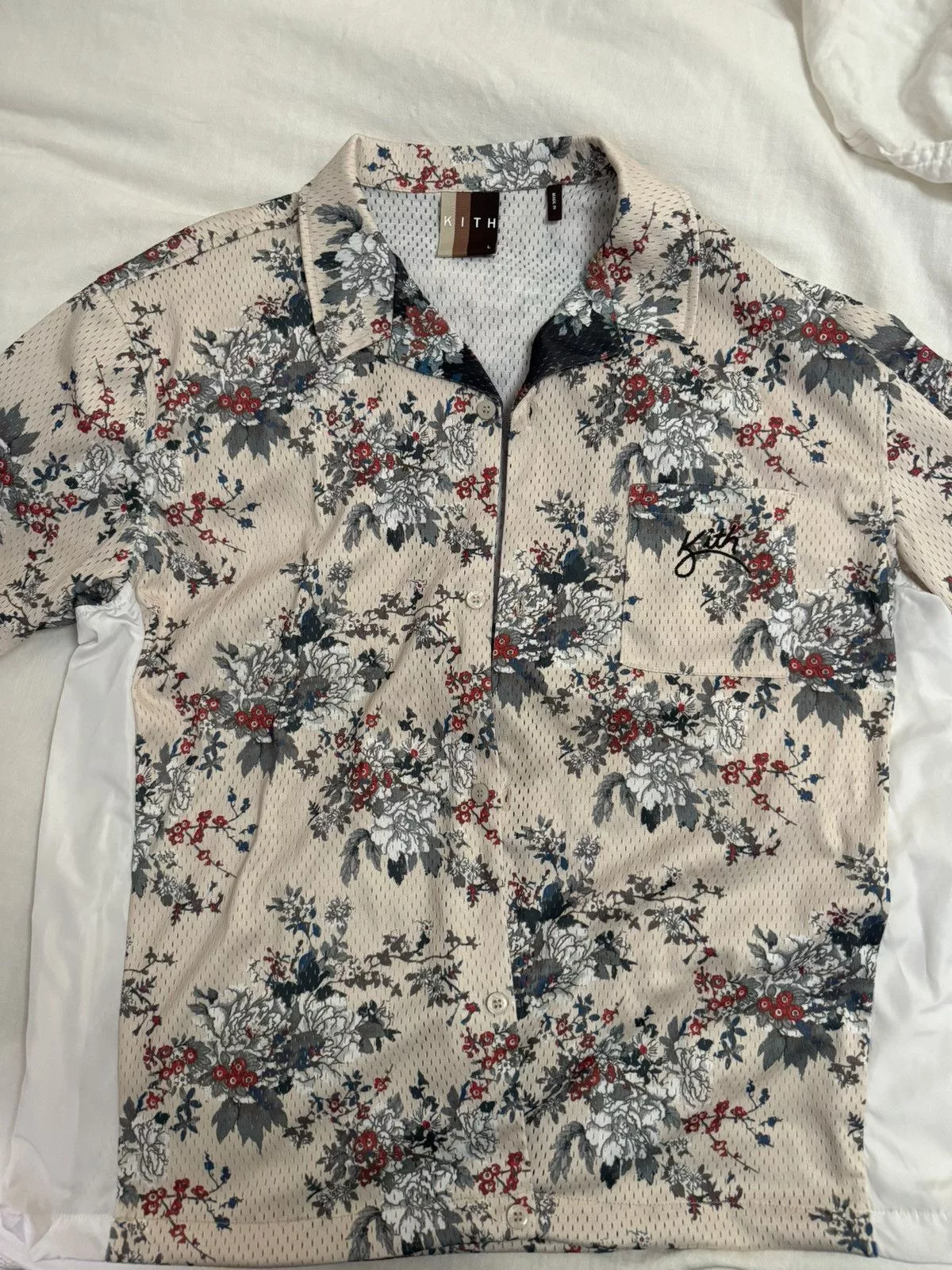 Kith Shirts Button Ups Kith Floral Panel Camp Shirt White