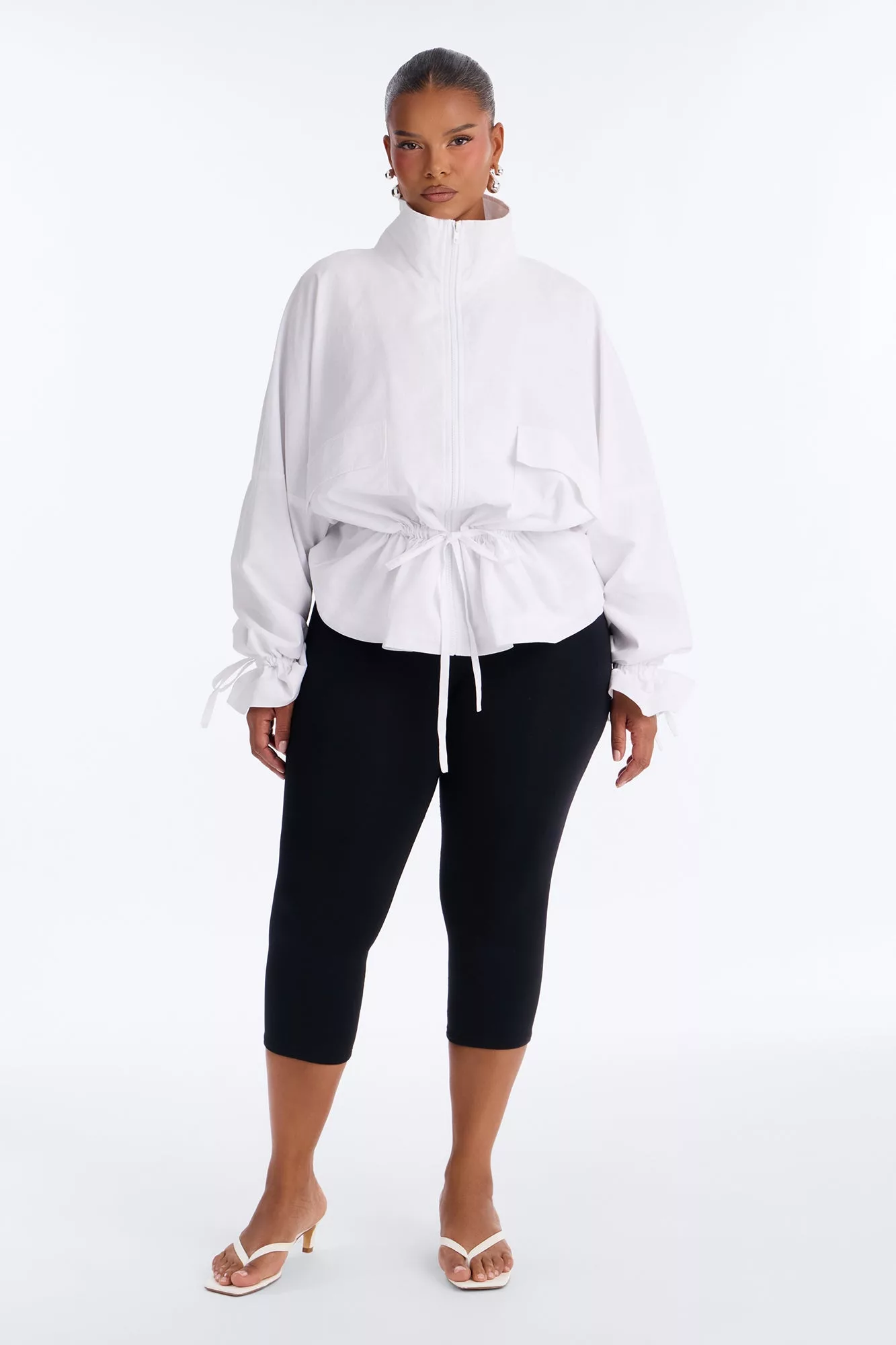 Effortless Linen Funnel Neck Anorak Jacket - White