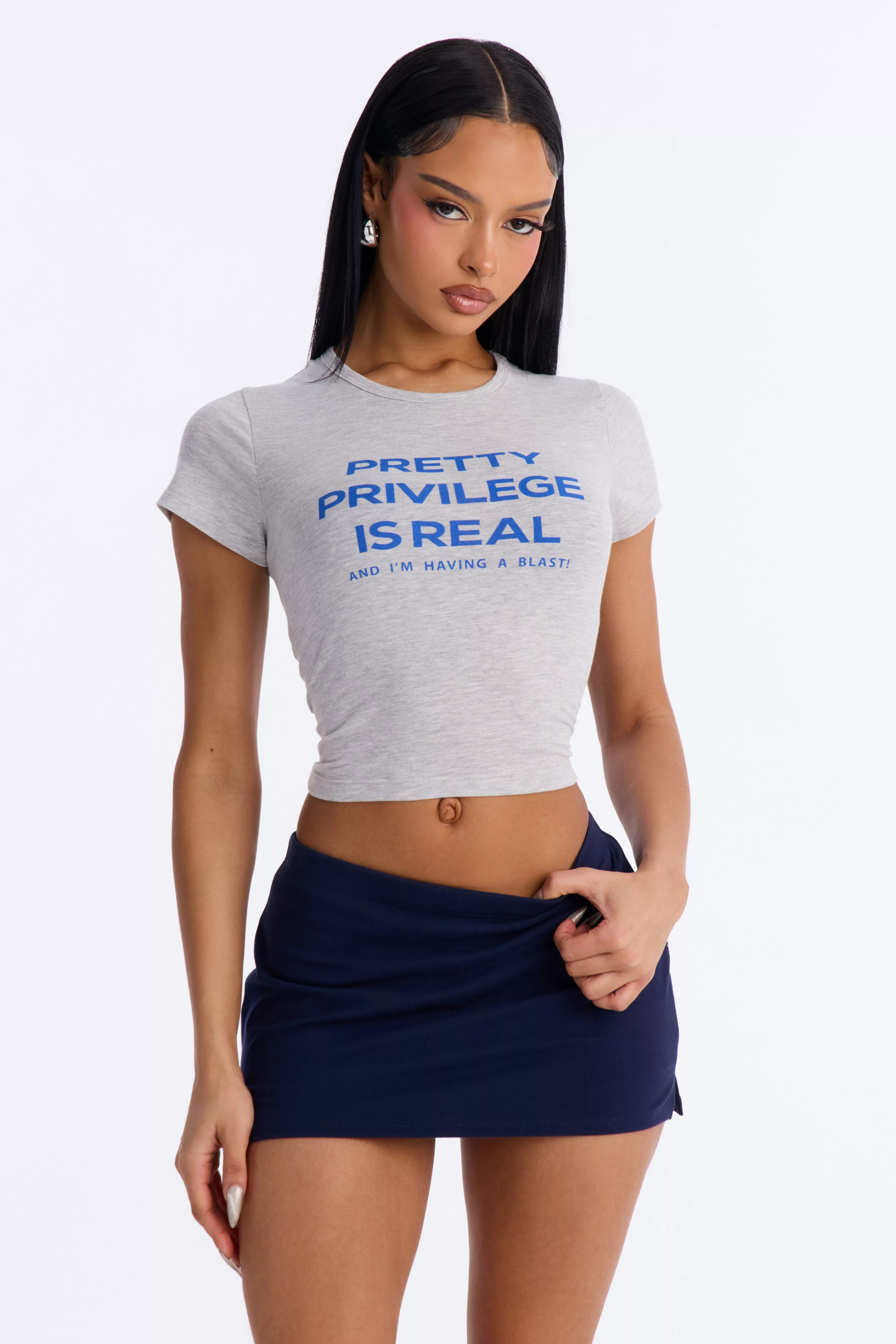 Pretty Privilege Is Real Baby Tee - Heather Grey