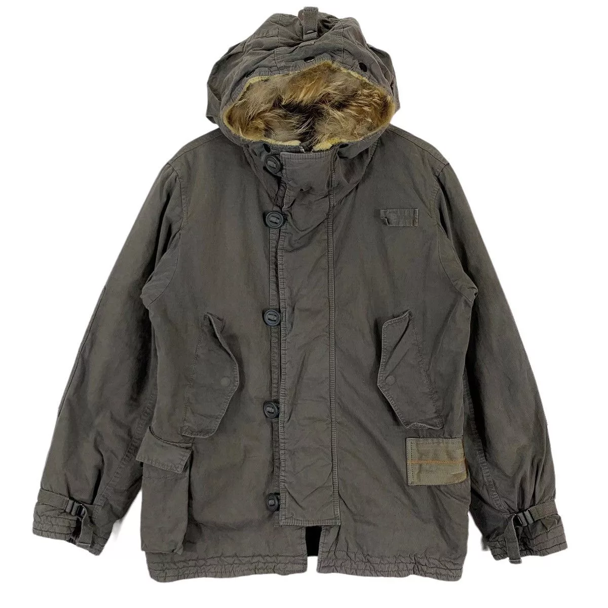 Designer Parkas Designer × Japanese Brand 🔥🔥QUADRO JAPANESE BRAND MILITARY HOODIE JACKET Gray