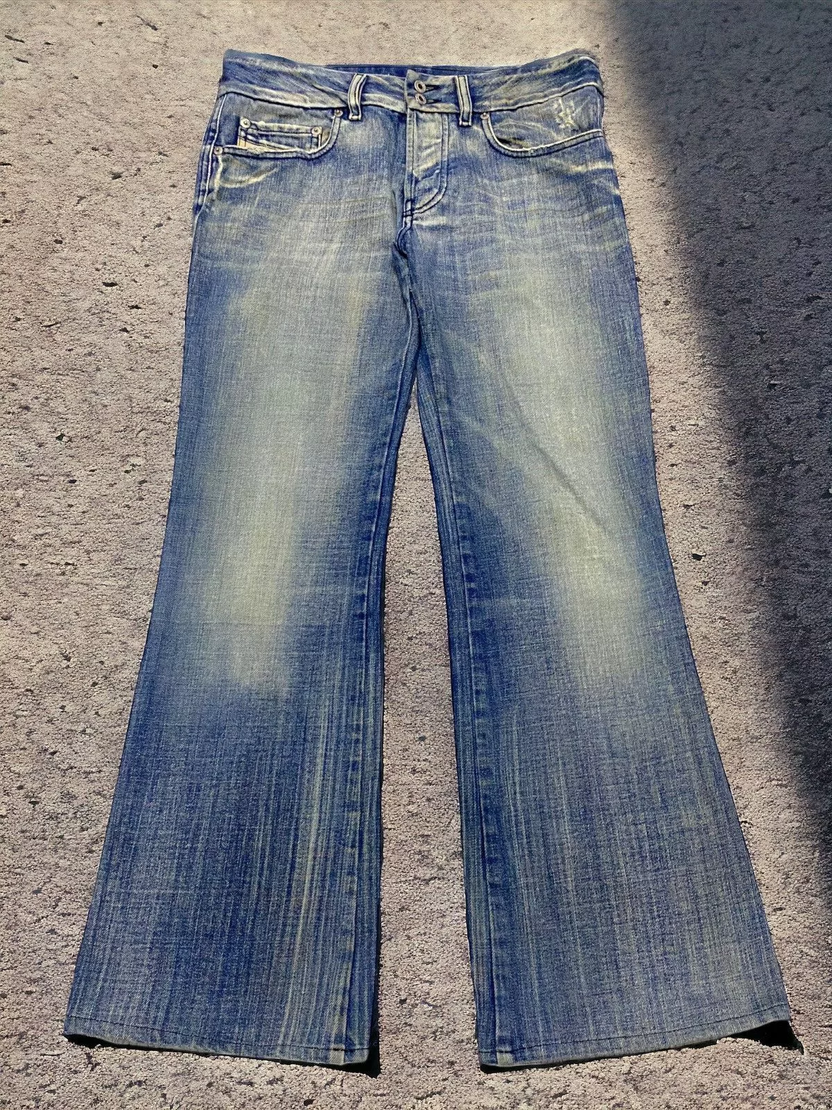 14th Addiction Denim 14th Addiction × If Six Was Nine × Le Grande Bleu (L.G.B.) Flare Diesel Low Rise Mud Washed Light Whisker Distressed Blue