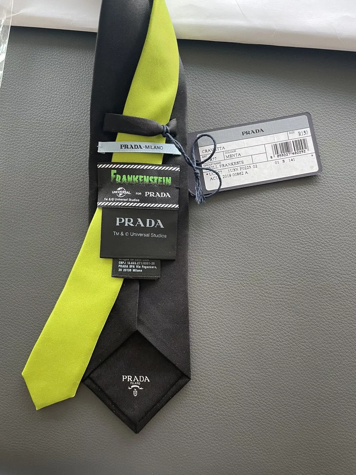 Prada Ties Pocketsquares Prada × Universal Studios Limited Edition Prada x Universal Frankenstein Pure Silk Tie Black