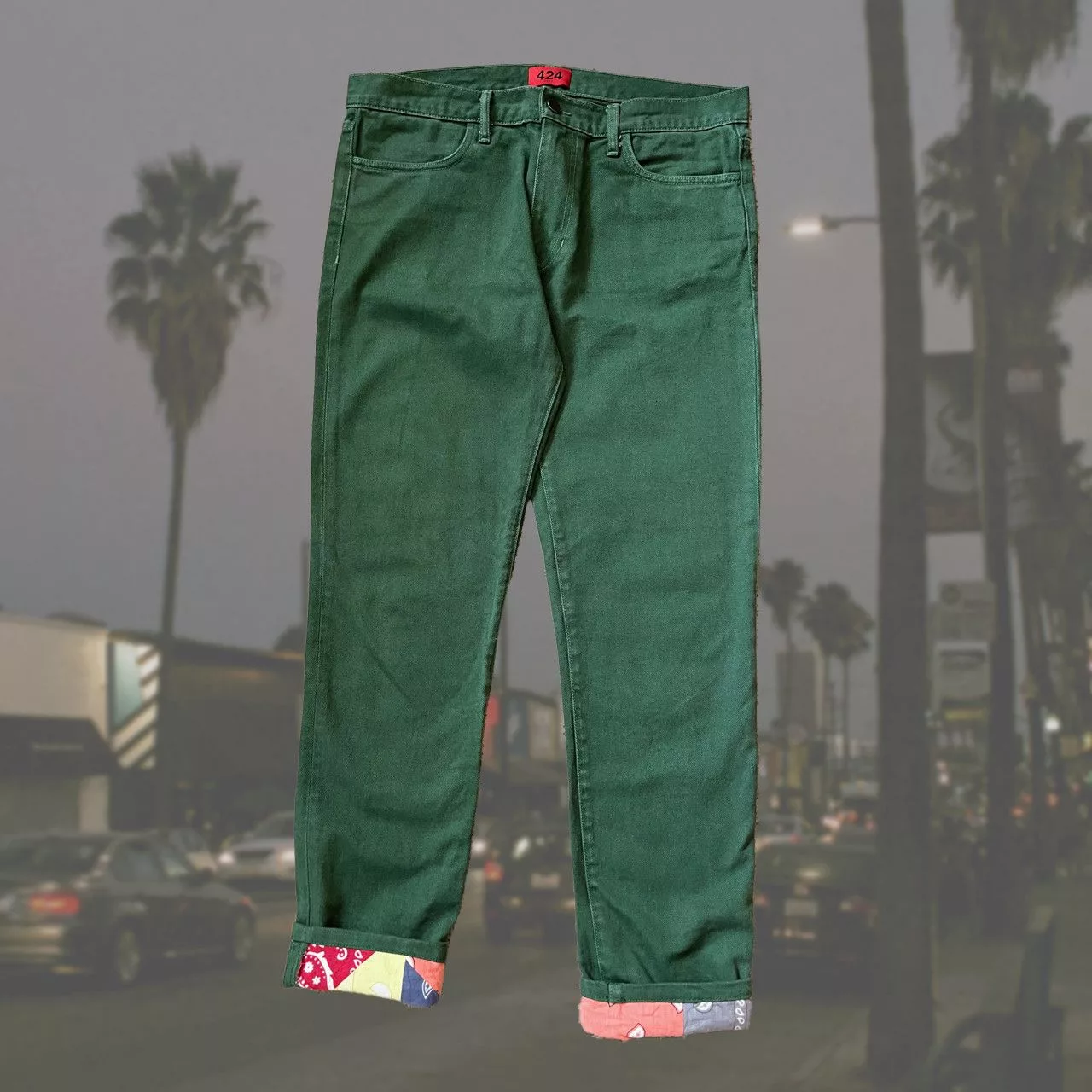 424 Denim 424 Bandana Paisley Cuff Jeans Green