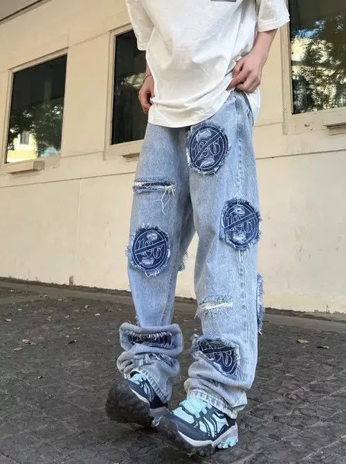 Japanese Brand Denim Japanese Brand × Jean Vintage washed distressed patch jeans Blue Streetwear