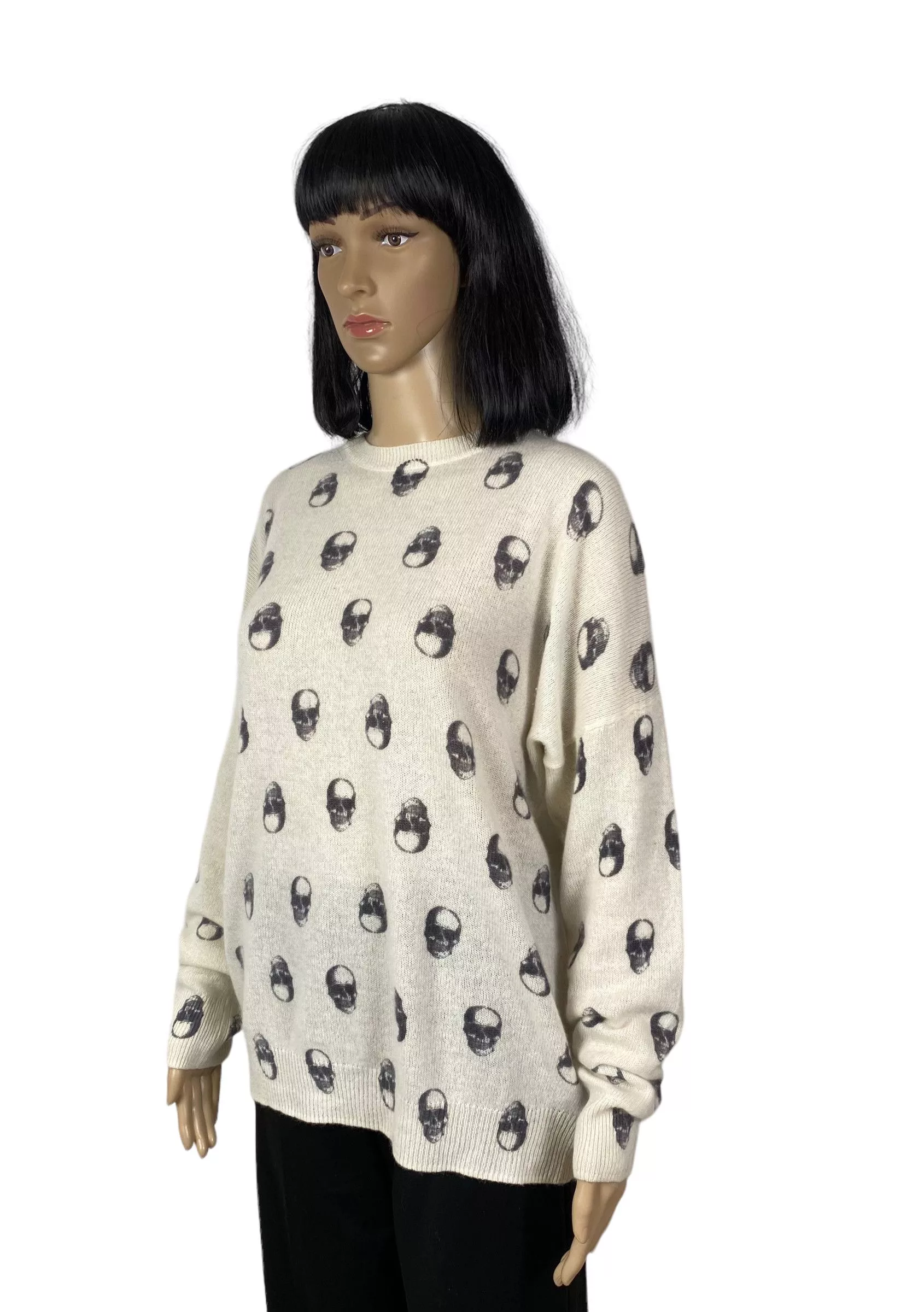 Designer Sweaters Designer skull cashmere printed sweater large Beige