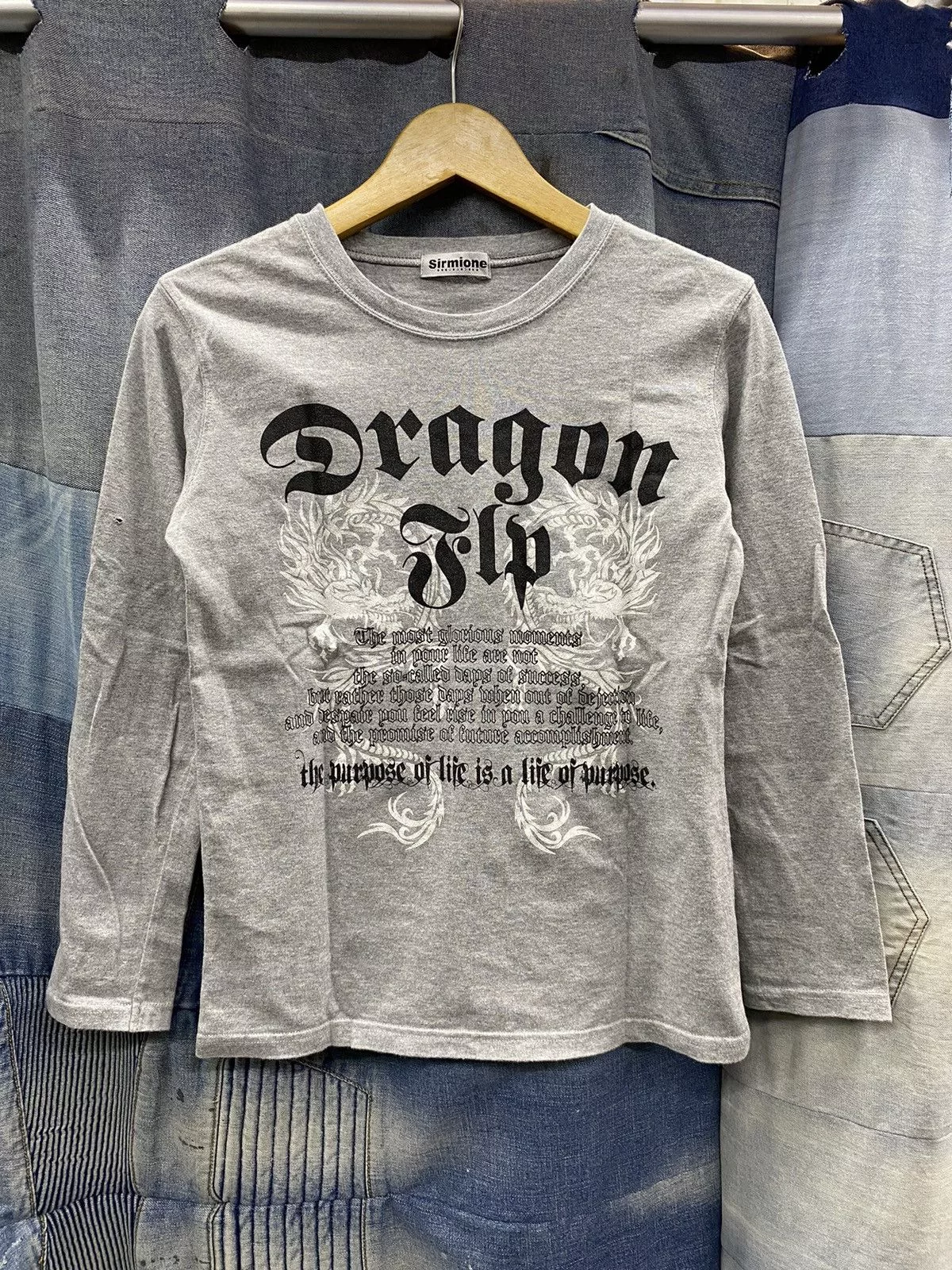 Beauty Beast Long Sleeve T Shirts Beauty Beast × If Six Was Nine × Japanese Brand japanese brand sirmione dragon jip poem Gray