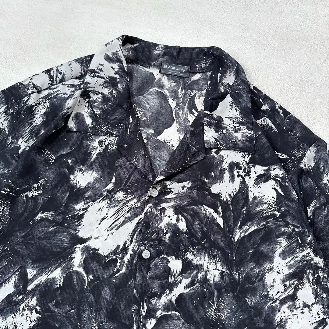 Designer Shirts Button Ups Designer BLACK NINE ABSTRACT PATTERN SHIRT Vintage