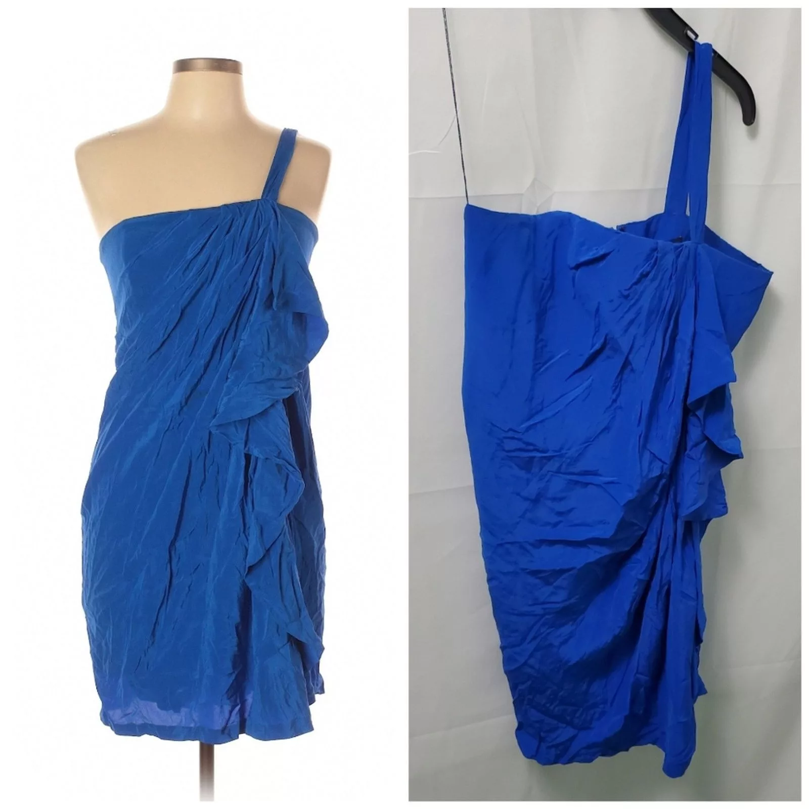 Robert Rodriguez Midi Dresses Robert Rodriguez Royal Blue Silk One-Shoulder Cocktail Dress