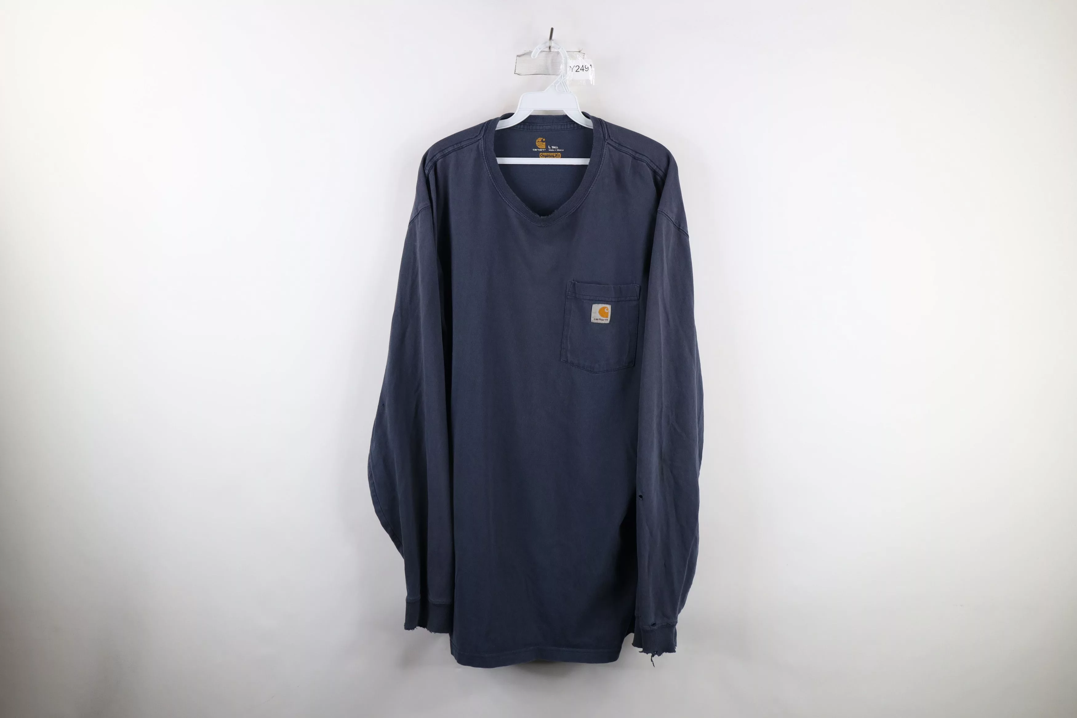 Carhartt Long Sleeve T Shirts Carhartt × Vintage Vintage Carhartt Spell Out Long Sleeve Pocket T-Shirt Gray