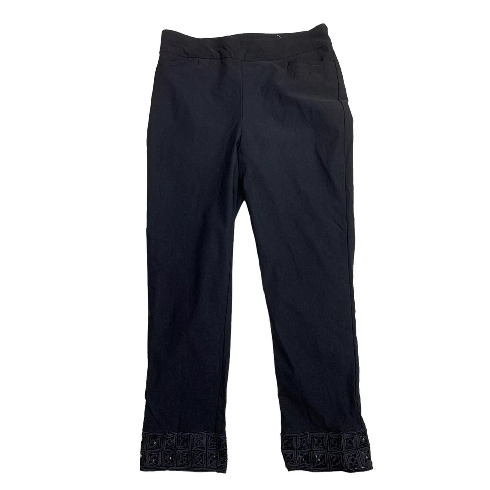 Chicos Pants Chicos women size 8 Black Ankle Pants stretch Lace Trim