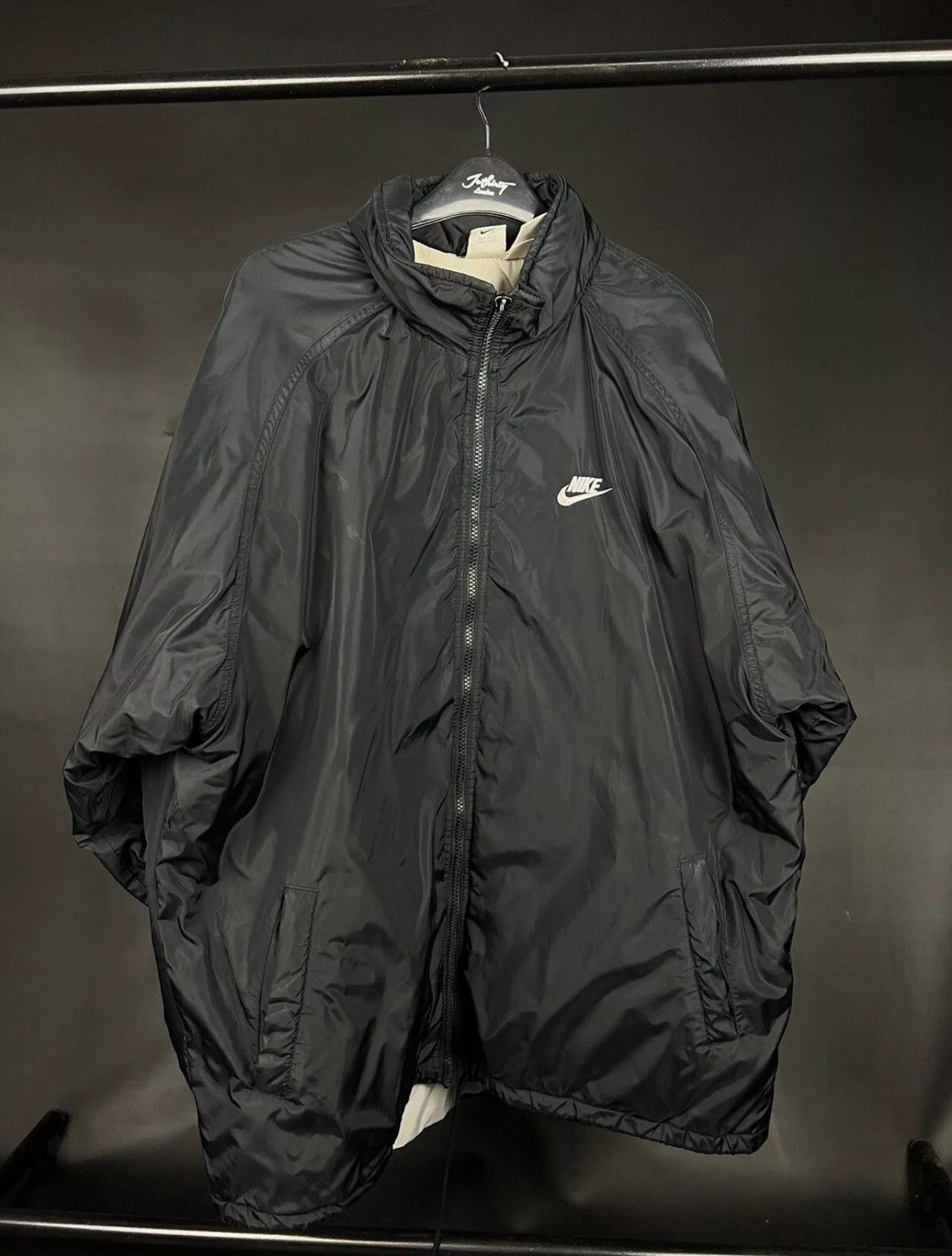Nike Denim Jackets Nike × Vintage VTG parka jacket Nike black nylon Big Logo Full zip