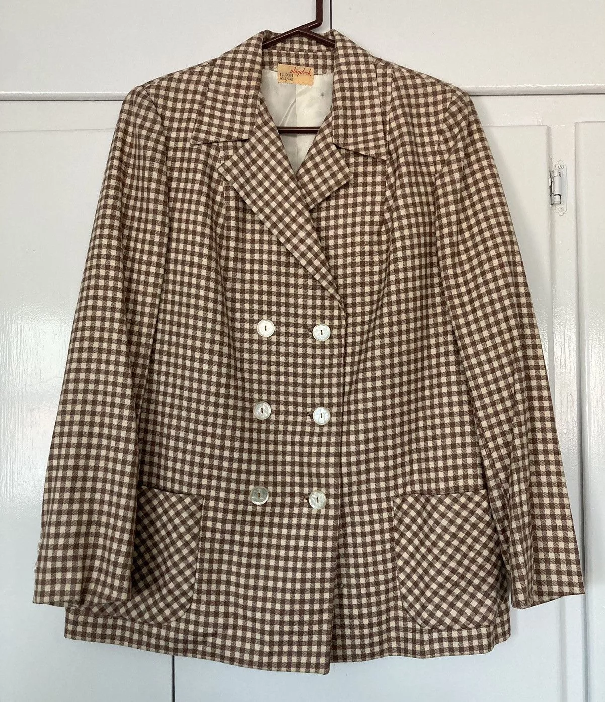 Vintage Blazers Vintage BULLOCK'S WILSHIRE PLAYDECK BLAZER JACKET COAT CHECKERED 60S Beige
