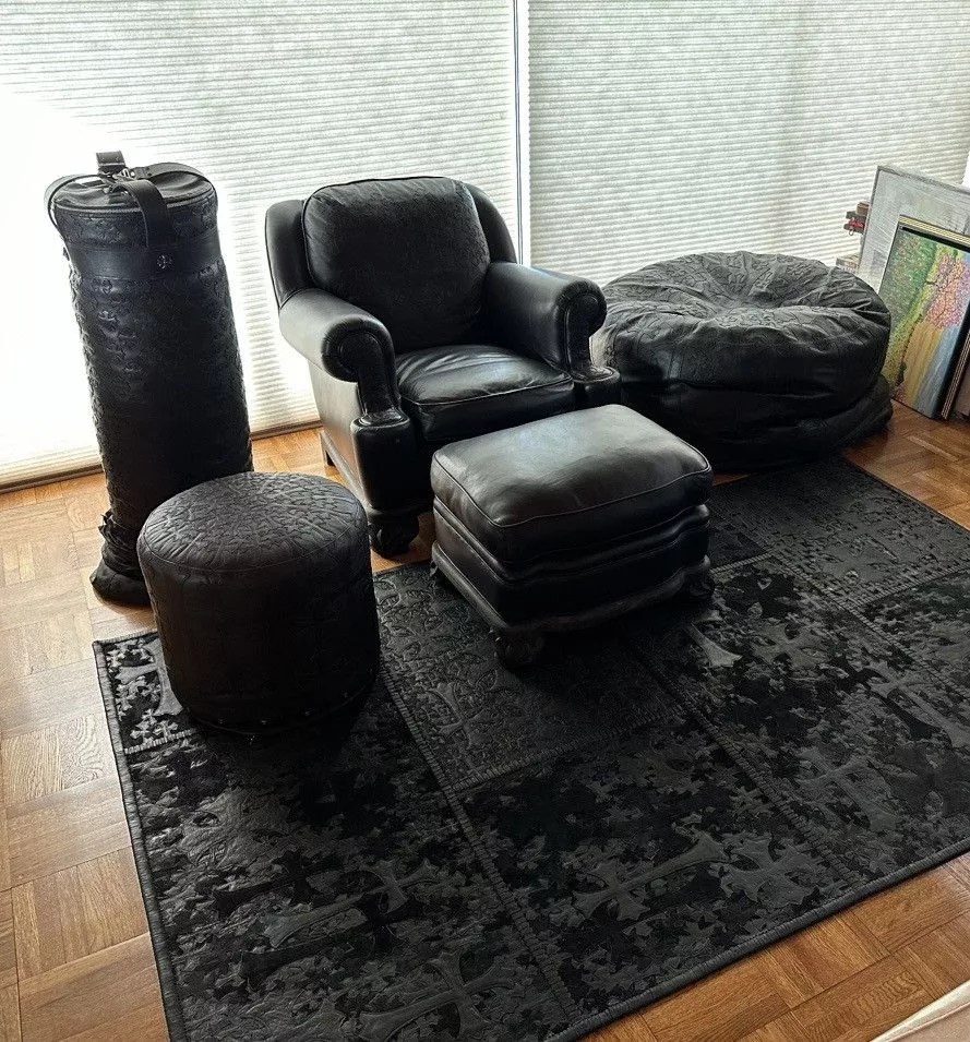 Chrome Hearts Miscellaneous Chrome Hearts Arm Chair and Ottoman Set Black