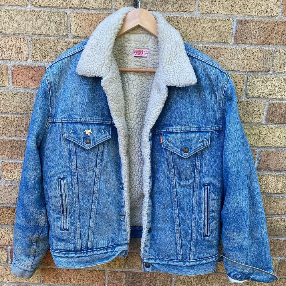 Levi's Leather Jackets Levi's Vintage 1971 Orange Tab Levis Sherpa Denim Jacket Size 44 L Multi